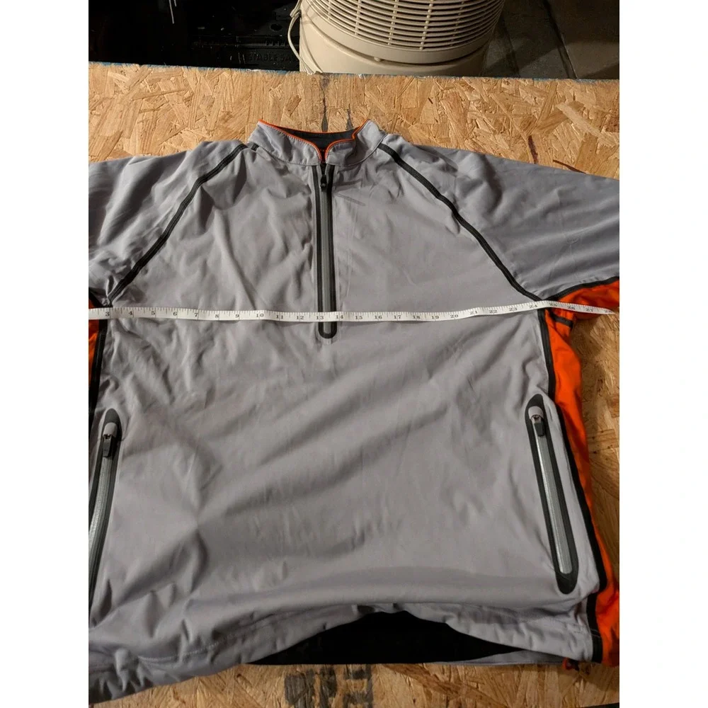 Sun Mountain Rainflex LS Golf Jacket Mens Large Grey Orange Waterproof 1/4 Zip